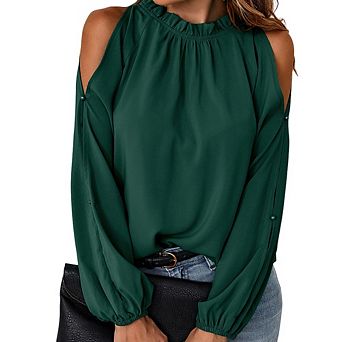 Womens Tops Dressy Casual Cold Shoulder Ruffle Collar Blouses Fall Fashion Shirts for Work