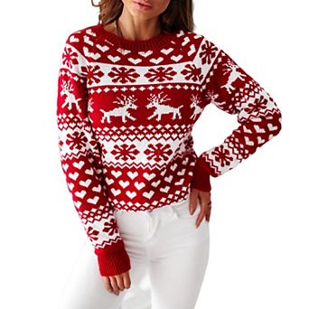 Womens Christmas Reindeer Jacquard Knit Sweater Festive Pullover with Heirloom Craftsmanship