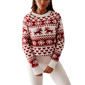 Womens Christmas Reindeer Jacquard Knit Sweater Festive Pullover with Heirloom Craftsmanship