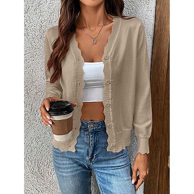 Women's Knit Cardigan Casual Solid V Neck Button Down Long Sleeve Sweater