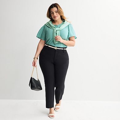 Plus Size Nine West Mixed Media Button Front Top