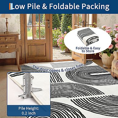 Garvee Geometric Area Rug Rhythmic Arc Low Pile Machine Washable Non Slip Rug for Modern Home Decor