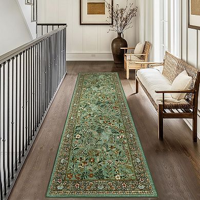 Modern Farmhouse Floral Rug Non Slip, Washable & Foldable, Low Pile Thin Foldable Printed Mat