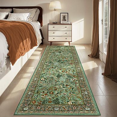 Modern Farmhouse Floral Rug Non Slip, Washable & Foldable, Low Pile Thin Foldable Printed Mat