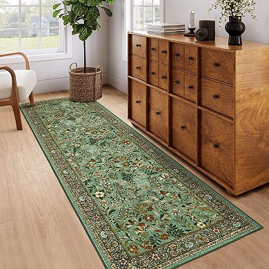 Modern Farmhouse Floral Rug Non Slip, Washable & Foldable, Low Pile Thin Foldable Printed Mat