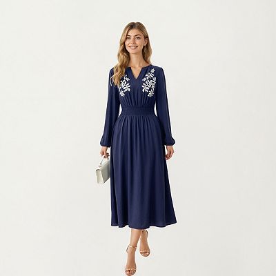 embroidered smocked midi dress Embroidered Smocked Midi Dress  NW Wildflower Boutique