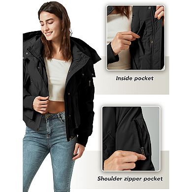 Unikome Women's Thickened Jackets Winter Warm Parka Puffer Jacket Multi-pocket with Removable Hood