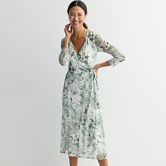 Women's Connected Apparel Printed Mesh Long Sleeve Wrap Top & Tie Belt