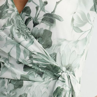 Women's Connected Apparel Printed Mesh Long Sleeve Wrap Top & Tie Belt