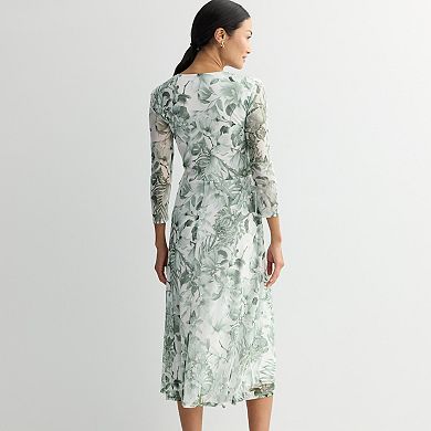 Women's Connected Apparel Printed Mesh Long Sleeve Wrap Top & Tie Belt