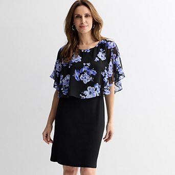 Women's Connected Apparel Printed Chiffon Curved Poncho