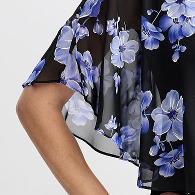 Women's Connected Apparel Printed Chiffon Curved Poncho