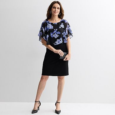 Women's Connected Apparel Printed Chiffon Curved Poncho