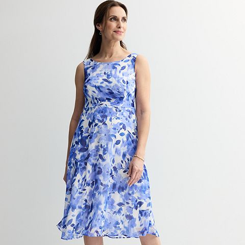Женские платья Connected Women's Connected Apparel Printed Chiffon Cap Sleeve Side-Tuck Dress