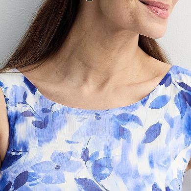 Women's Connected Apparel Printed Chiffon Cap Sleeve Side-Tuck Dress