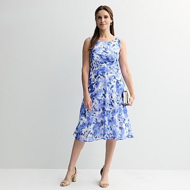 Women's Connected Apparel Printed Chiffon Cap Sleeve Side-Tuck Dress