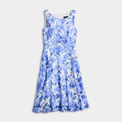 Women's Connected Apparel Printed Chiffon Cap Sleeve Side-Tuck Dress