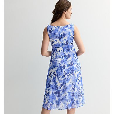 Women's Connected Apparel Printed Chiffon Cap Sleeve Side-Tuck Dress