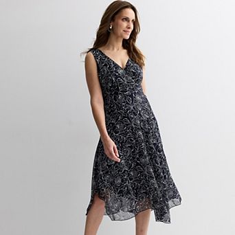 Women's Connected Apparel Printed Chiffon Asymmetrical Hem Dress