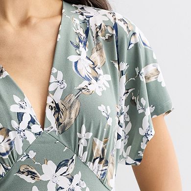 Women's Connected Apparel Printed Cap Sleeve V-Neck Dress
