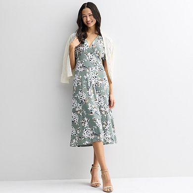 Women's Connected Apparel Printed Cap Sleeve V-Neck Dress