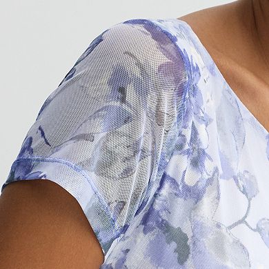 Women's Connected Apparel Printed Mesh Short Sleeve Bias Cut Midi Dress