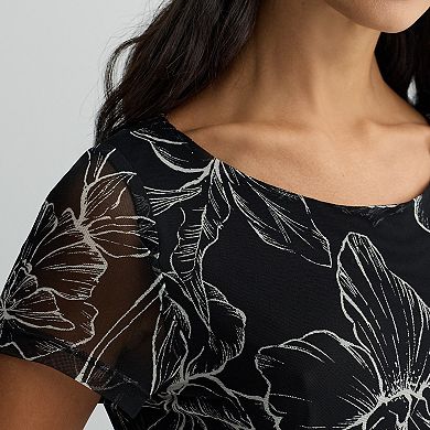 Women's Connected Apparel Printed Mesh Short Sleeve Bias Cut Dress