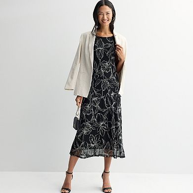 Women's Connected Apparel Printed Mesh Short Sleeve Bias Cut Dress