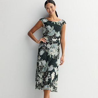 Women's Connected Apparel Printed Mesh Side-Ruched Dress