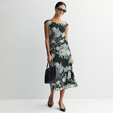 Women's Connected Apparel Printed Mesh Side-Ruched Dress
