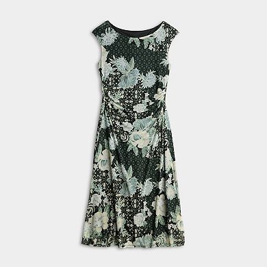 Women's Connected Apparel Printed Mesh Side-Ruched Dress
