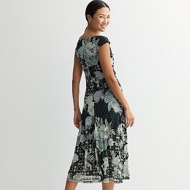 Women's Connected Apparel Printed Mesh Side-Ruched Dress
