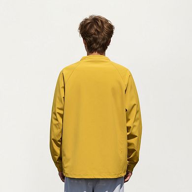 Men's Long Sleeve Pullover Crew Neck Top with Contrast Zipper Chest Pocket and Elastic Cuffs