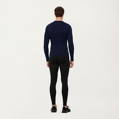 Men's Long Sleeve Crew Neck Compression Shirt with Stretch Fabric and Athletic Fit