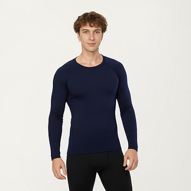 Men's Long Sleeve Crew Neck Compression Shirt with Stretch Fabric and Athletic Fit