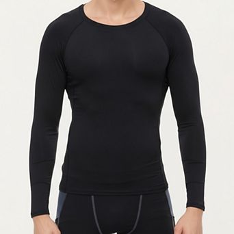 Men's Long Sleeve Crew Neck Compression Shirt with Stretch Fabric and Athletic Fit