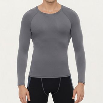 Men's Long Sleeve Crew Neck Compression Shirt with Stretch Fabric and Athletic Fit