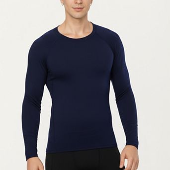 Men's Long Sleeve Crew Neck Compression Shirt with Stretch Fabric and Athletic Fit
