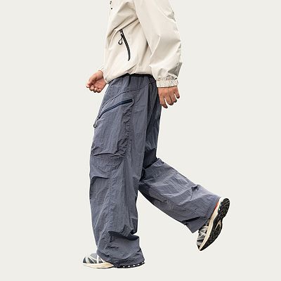 Men's Textured Wide Leg Cargo Pants with Zipper Pockets and