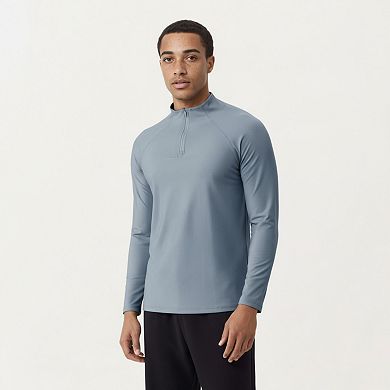 Men's Long Sleeve Quarter Zip Athletic Top with Mock Neck and Stretch Performance Fabric