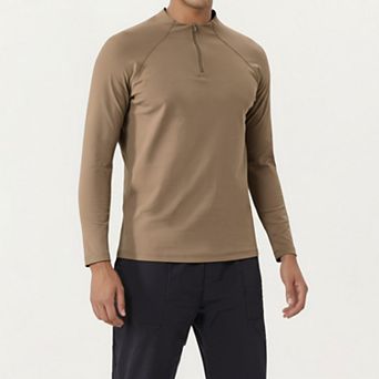 Men's Long Sleeve Quarter Zip Athletic Top with Mock Neck and Stretch Performance Fabric
