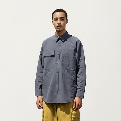Men's Long Sleeve Button-Up Utility Shirt with Chest Pocket and Structured Stitch Detailing