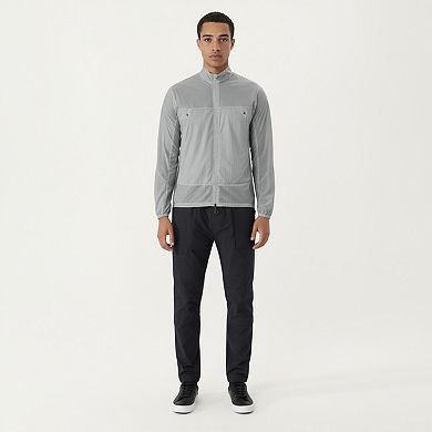 Men's Lightweight Zip-Up Windbreaker Jacket with High Collar and Elastic Cuffs