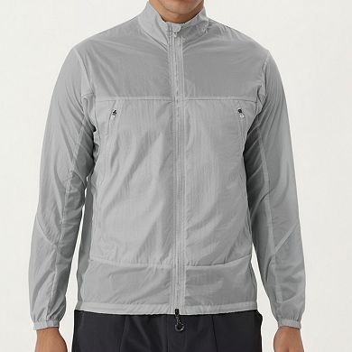 Men's Lightweight Zip-Up Windbreaker Jacket with High Collar and Elastic Cuffs