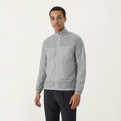 Men's Lightweight Zip-Up Windbreaker Jacket with High Collar and Elastic Cuffs
