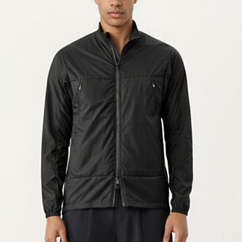 Men's Lightweight Zip-Up Windbreaker Jacket with High Collar and Elastic Cuffs