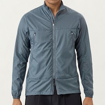 Men's Lightweight Zip-Up Windbreaker Jacket with High Collar and Elastic Cuffs