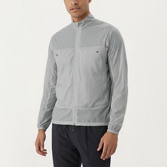 Men's Lightweight Zip-Up Windbreaker Jacket with High Collar and Elastic Cuffs