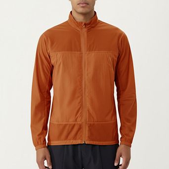 Men's Lightweight Zip-Up Windbreaker Jacket with High Collar and Elastic Cuffs