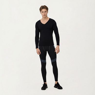 Men's Long Sleeve V-Neck Compression Shirt with Stretch Performance Fabric and Athletic Fit